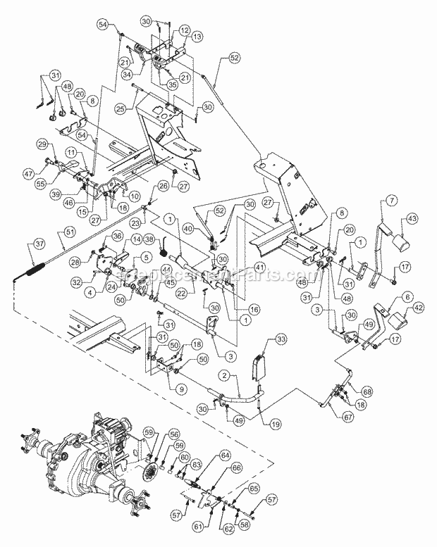 Brake And Control Pedals Diagram and Parts List for GT2523-54 13A-2A8K710 Cub Cadet Lawn Tractor